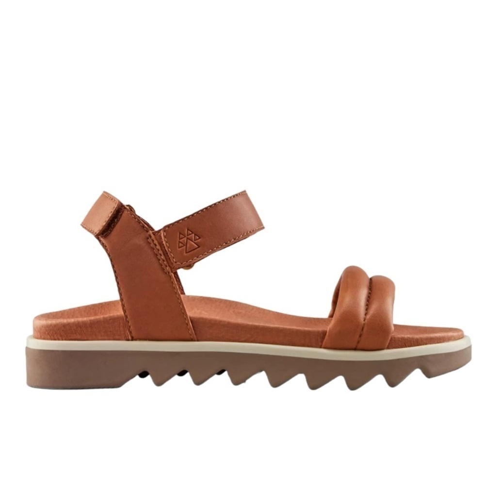 Cougar Nolo Sandals Cognac Brown Tan Leather Flatform Strappy Sawtooth Size 10 - Picture 3 of 13
